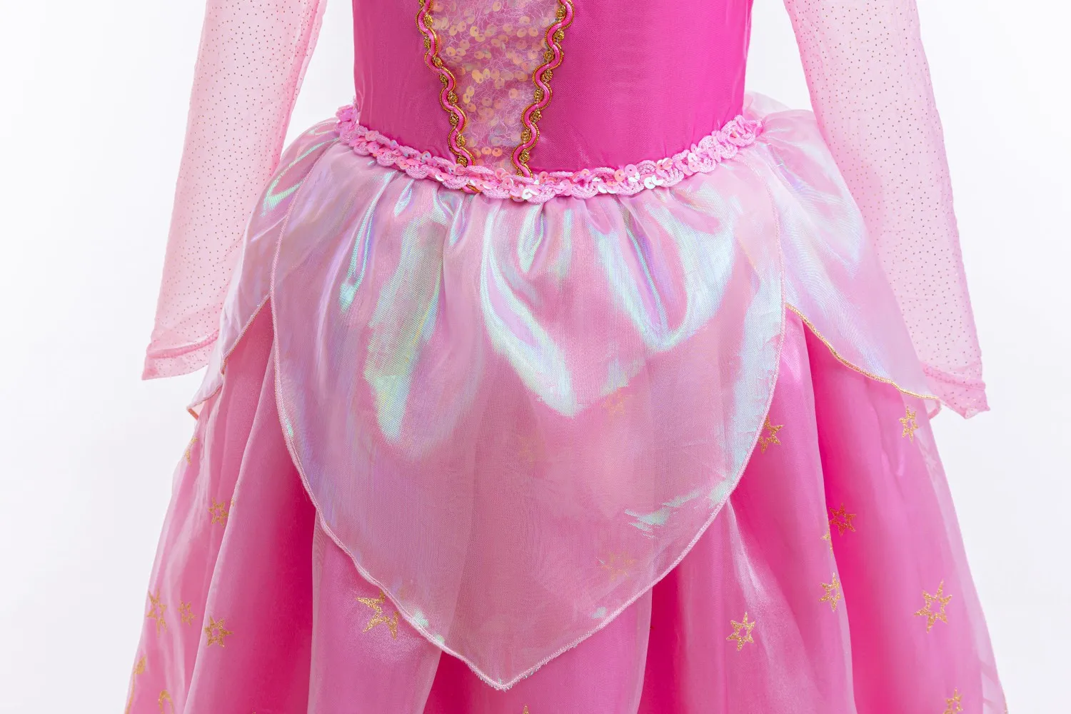 Mädchen Rosa Schulterfreies Prinzessinnenkleid Aurora Kostüm Schleife mit Rubinbesatz Ballkleid Halloween Dornröschen Rollenspiel-Outfit – Detail 6