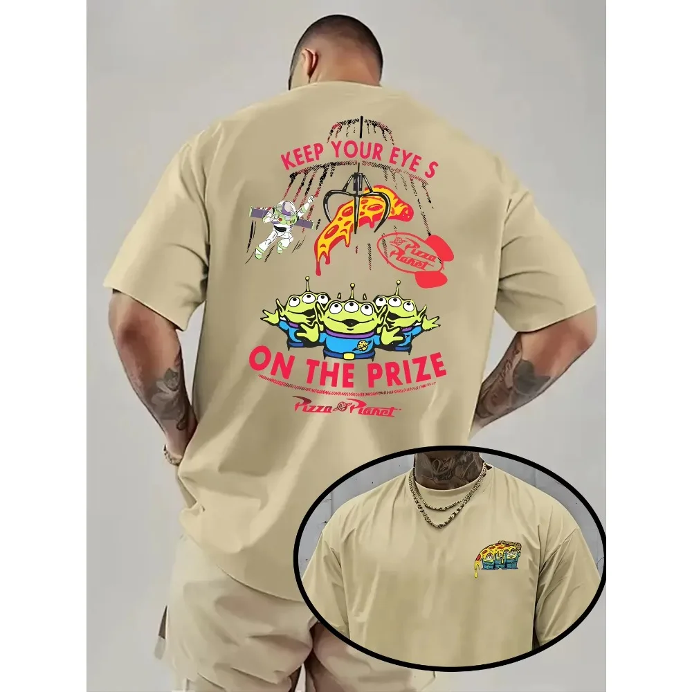 2025 الخريف قصة لعبة البيتزا كوكب الغريبة نمط القطن عادية فضفاض زوجين الرجال والنساء تي شيرت كامل