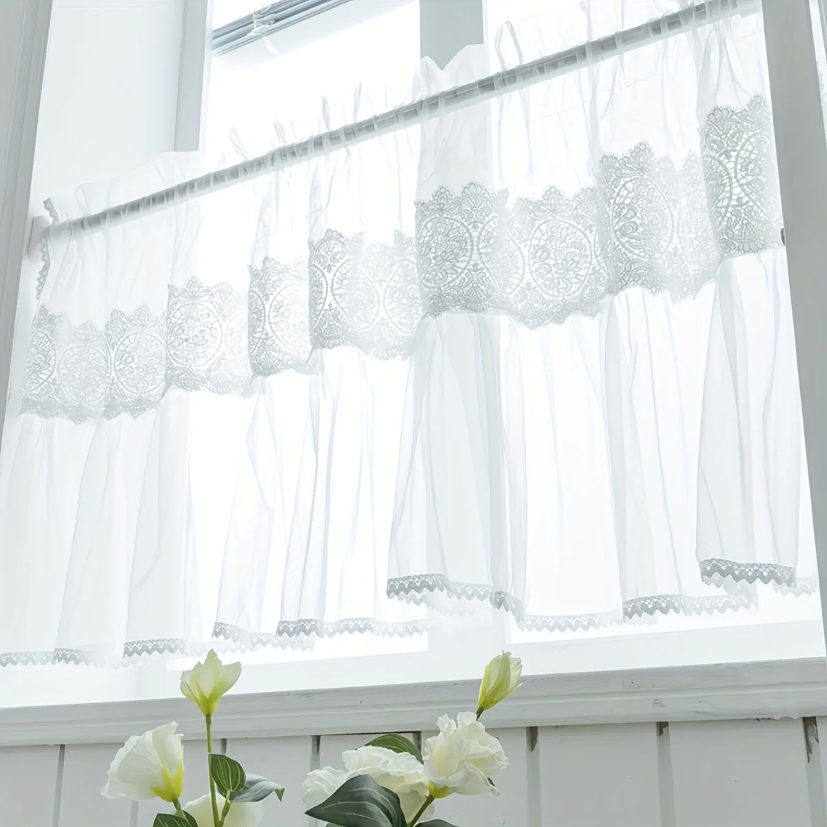 1 st, Franse pastorale stijl wit modern koffiegordijn, restaurant café balkon decoratie erker scheidingswand klein gordijn