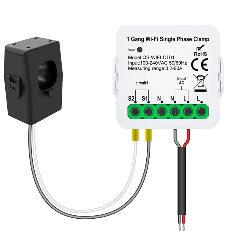 FFYY-Smart Life WIFI Contatore di energia Sensore di corrente Statistici per illuminazione elettrica Monitor solare KWH 100-240V
