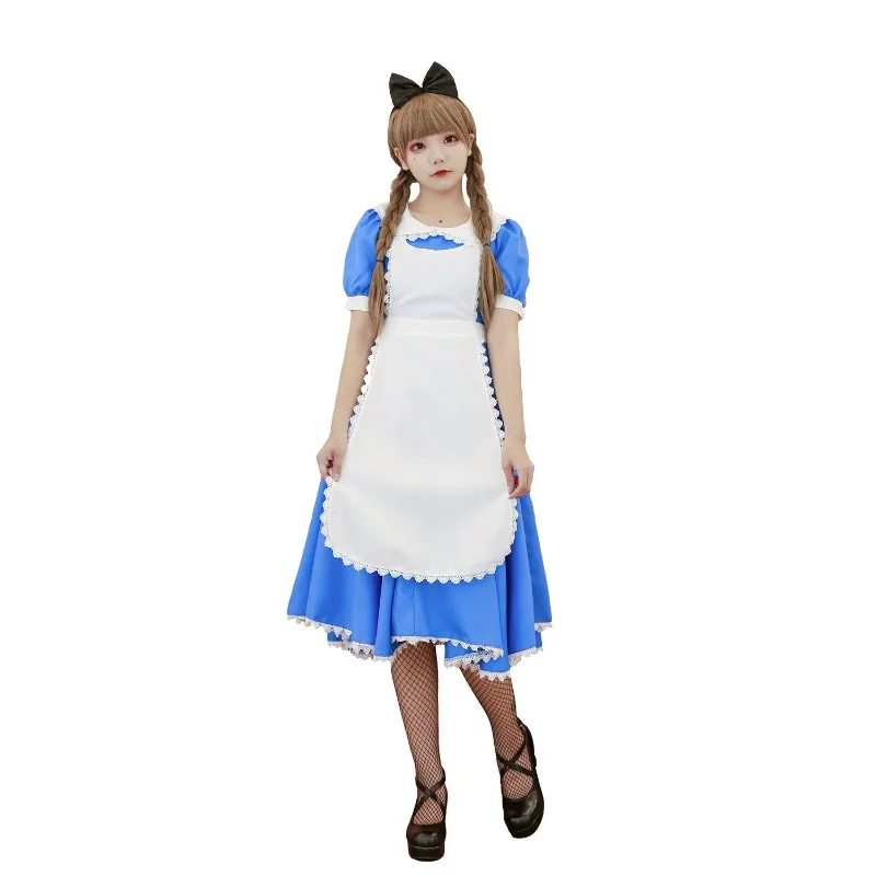 Costume d'halloween Alice, robe de princesse bleue, robe de demoiselle d'honneur, Costume de Cosplay, jupe courte de Style campagne douce et fraîche