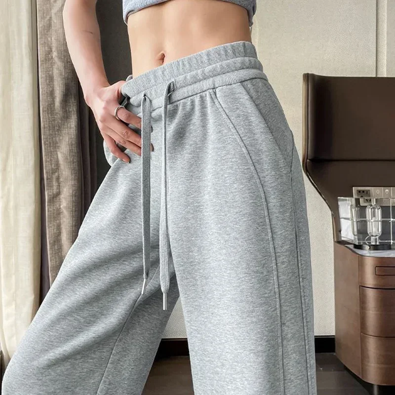 Pantalones informales de cintura alta para mujer, pantalones de chándal cómodos de pierna recta, pantalones coreanos sólidos para uso diario, gran oferta