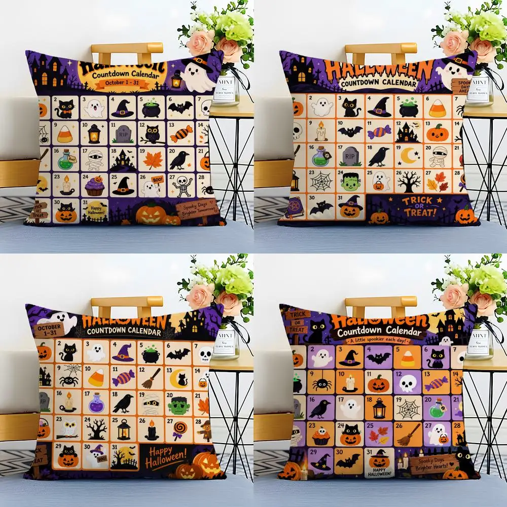 H-H-Halloweenn Countdown Calendar Cushion Cover Linen Minimalist Soft  for Sofa Bed Home Room Decor