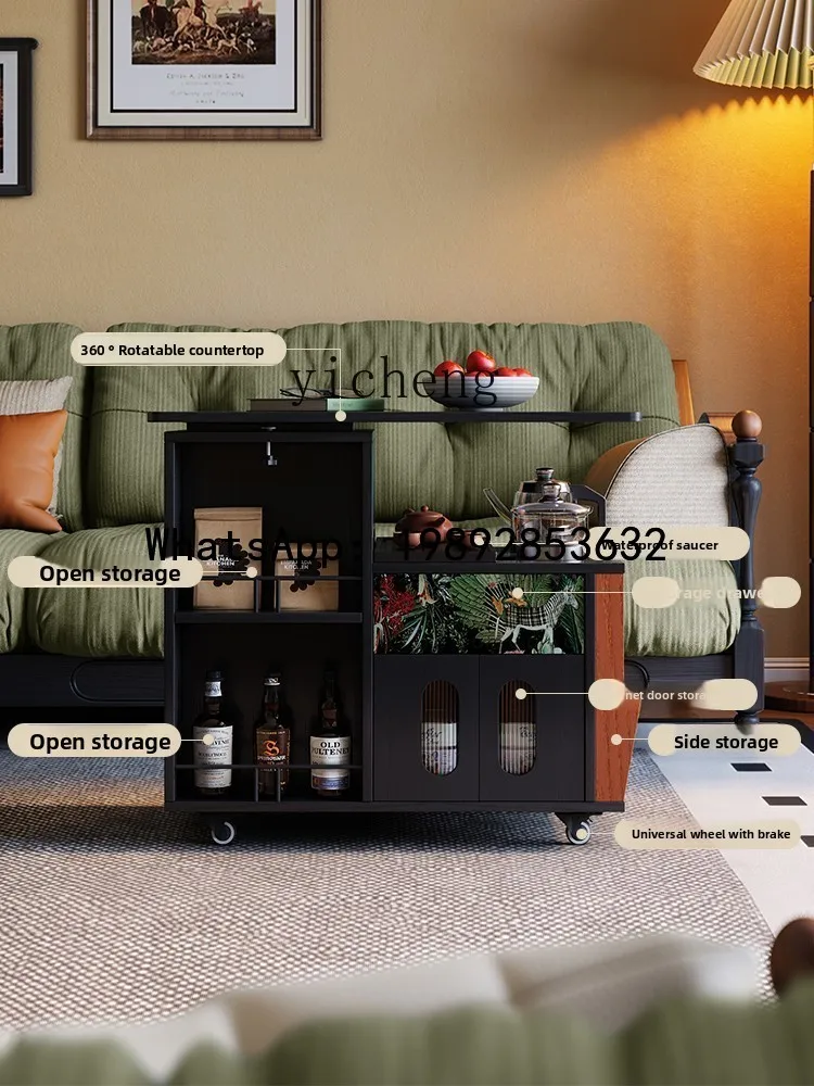 X6   Solid Wood Tea Cabinet Living Room Small Trolley Movable Sofa Side Cabinet Coffee Table