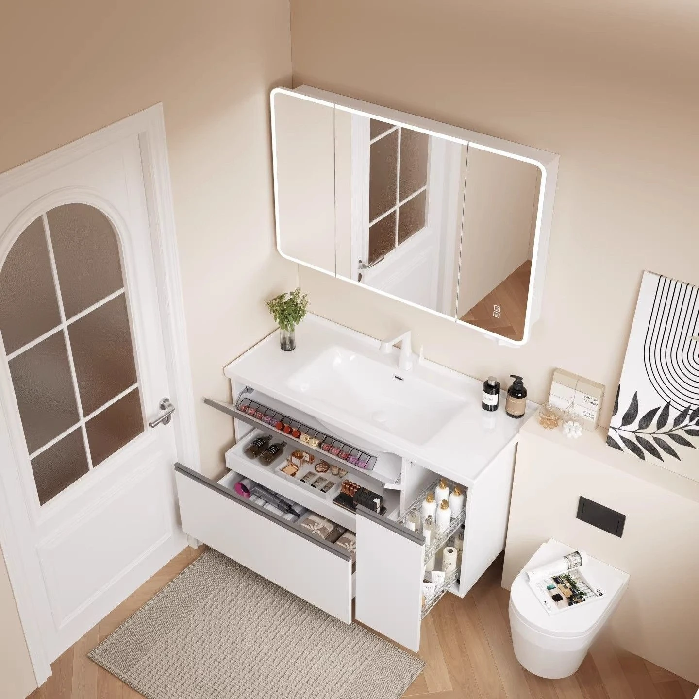 Basket Bathroom Cabinet Ceramic Integrated Hand Washbasin Cabinet Toilet Washstand Bathroom Cabinet