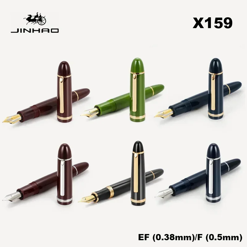 1 PCS Jinhao X159 Classic Design Acrylic Big Size Golden / Silver Clip Writing Calligraphy Fountain Pen With Converter