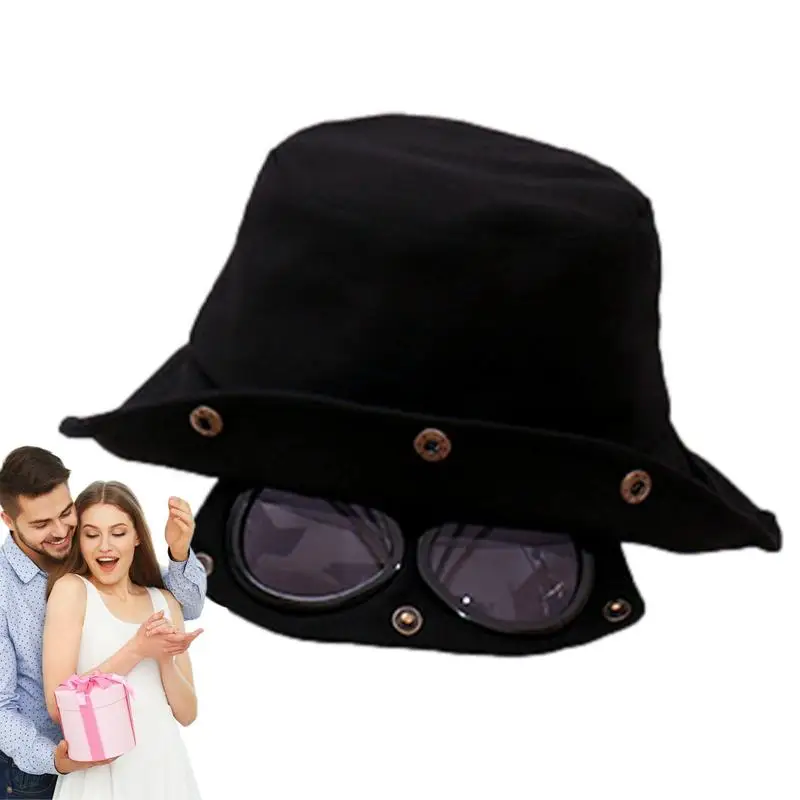 Wide Brim Hat Foldable Bucket Hat Pilot Fisherman Hat With Sunglasses Decor Fashion Bucket Hats Beach Accessories For