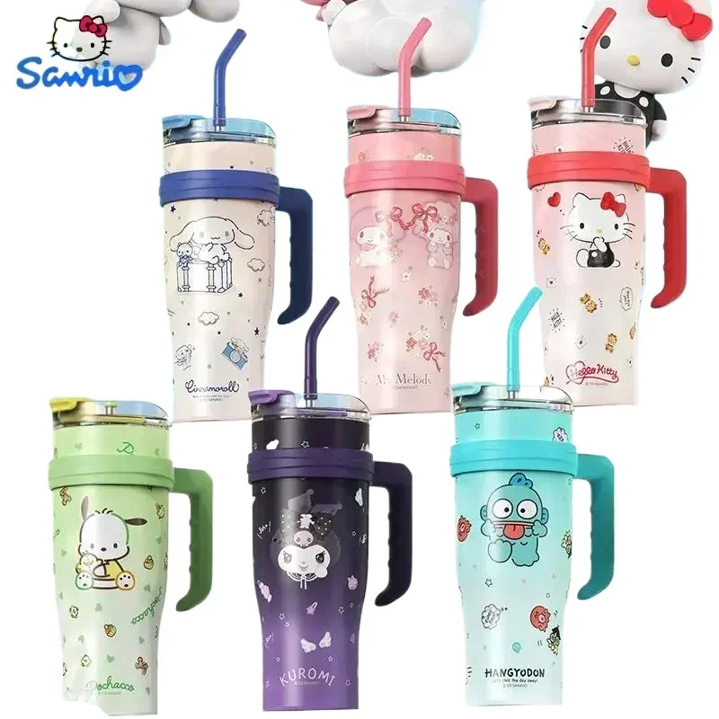 

Термобутылка Sanrio для холодных напитков, 1200 мл, Hello Kitty, Kuromi, Cinnamoroll, Melody, бутылка для воды из нержавеющей стали, стакан.
