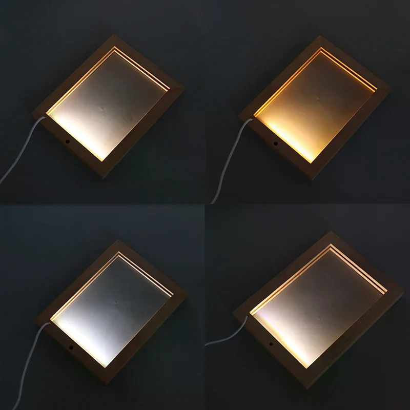 1Pcs Glowing Photo Frame Table Picture Frames Luminous Holder Simple 3D Light Decor LED Light Wooden USB LED Picture Frame