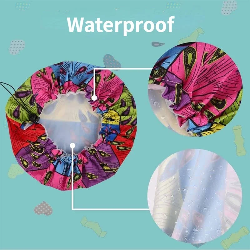 Shower Cap Double Layer Adjustable Reusable Waterproof Bath Cap for Girls Long Hair for Children Kids