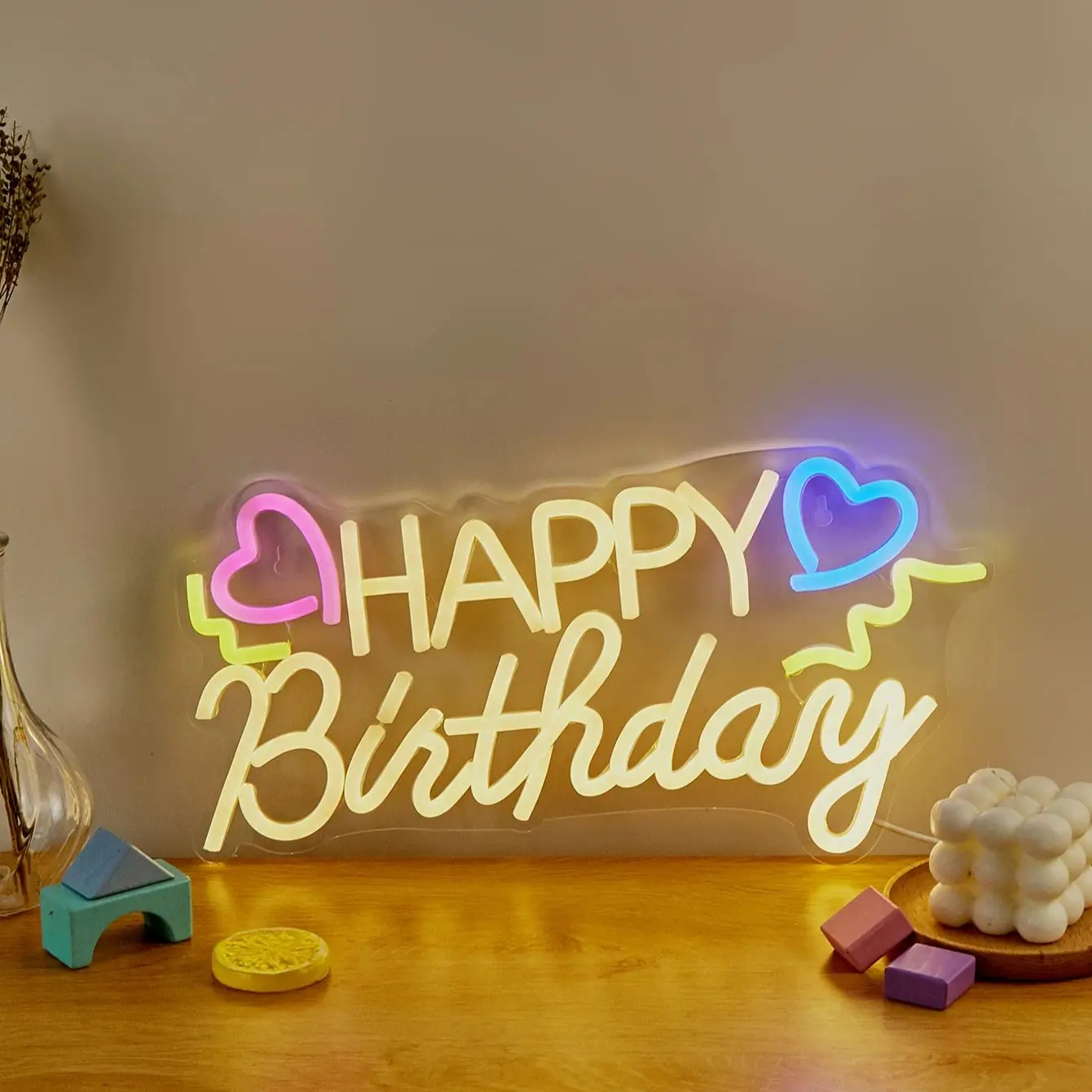 Chi-buy LED Neon Buon Compleanno Insegne al neon alimentate tramite USB Decorazione Lampada Insegne Regalo di compleanno Arte della parete per camera da letto Bar Negozio