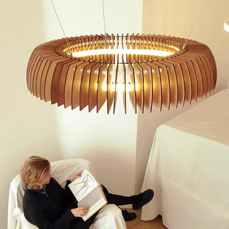 Japanese wood ring pendant light simple creative vintage lamp living room bedroom dining room hotel villa loft hanging lamp