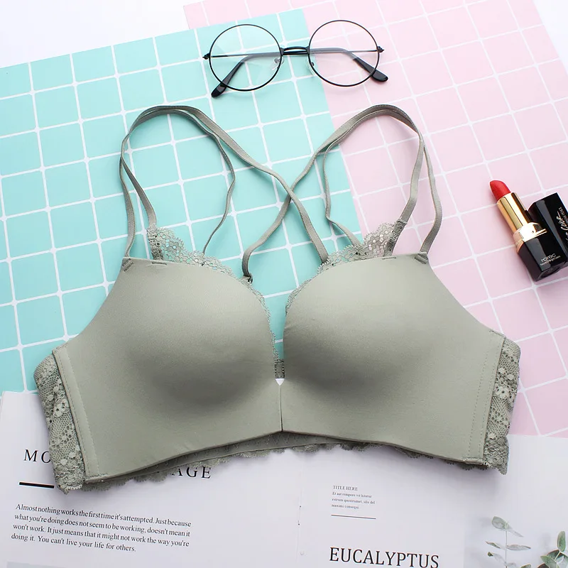 KUCLUT Soft New Summer Bra Front Buckle Design Beautiful Back Gathered Underwear Nylon Fabric Medium Thick 3/4 Cup Fixed... view 5