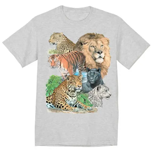 Big Cats Lion Tiger Panther Leopard Cheeta T-shirt Mens Novelty Graphic Tee