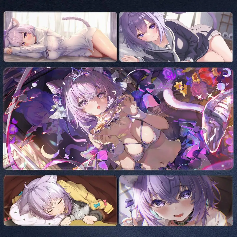 

Mouse Pad Anime Girl Extended Desk Mat PC Gaming Accessories Keyboard Pad Hololive Nekomata Okayu Laptop Purple Kawaii Mousepad