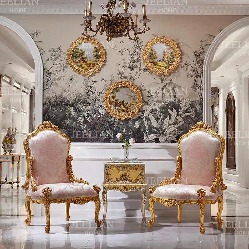 PYH retro luxury romantic solid wood sticker gold foil pink leisure chair bedroom sun room single chair
