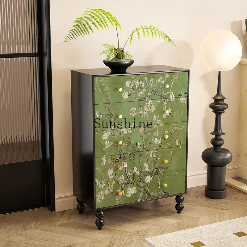 

Medieval solid wood bedroom bedside drawer cabinet living room wall entrance decorative cabinet