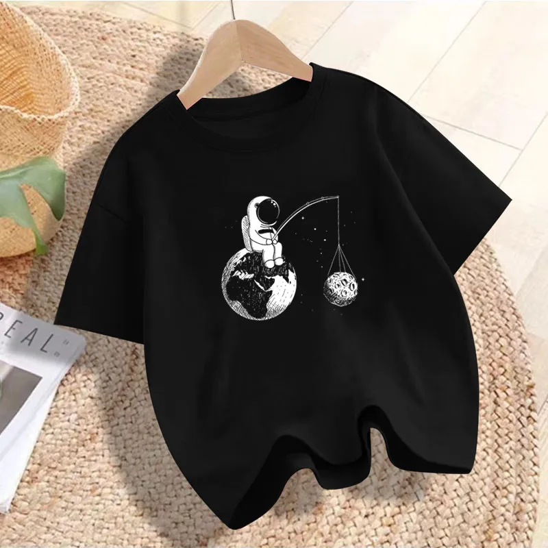 2023 new 3~14 Years Boys Summer Short T-Shirts Toddler Plus Size Kids Cartoon Tee Tops Cute Astronaut Print T-Shirts