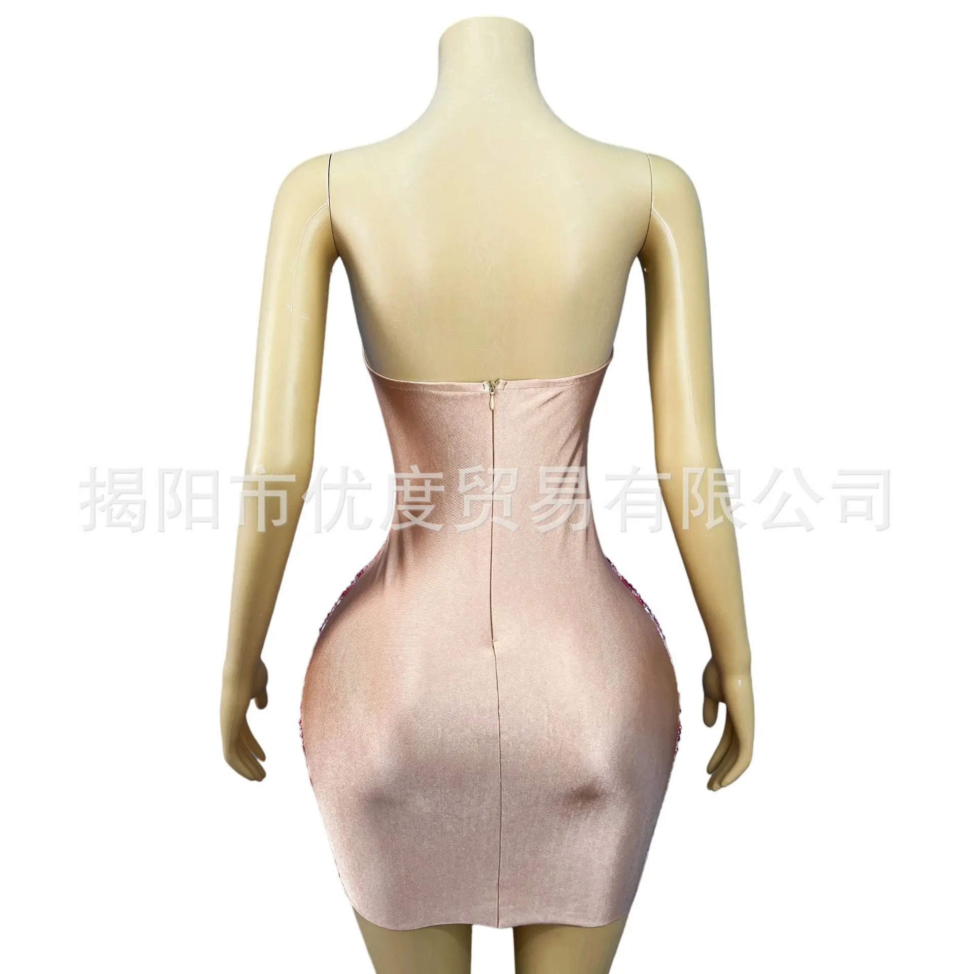 Sexy strass rosa minissaia palco desempenho vestido estiramento malha luz luxo vestido de aniversário estrela flor vestidos de flamenca