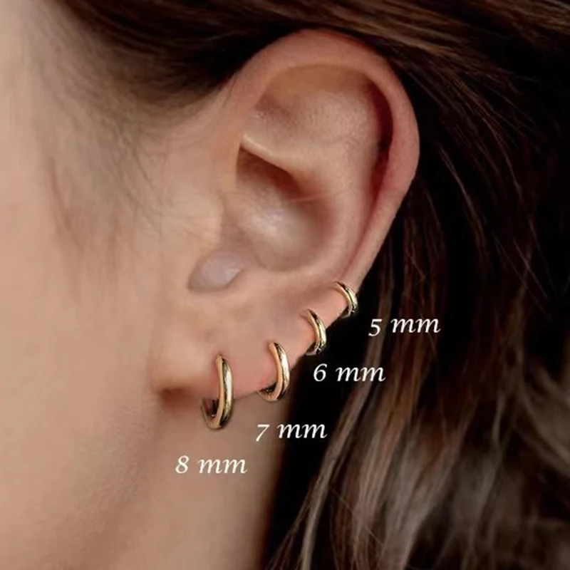 10pcs Glossy Hoop Earrings Gold Black Stainless Steel Tiny Cartilage Earrings Trendy Piercing Small Huggie Female Hoops for Men