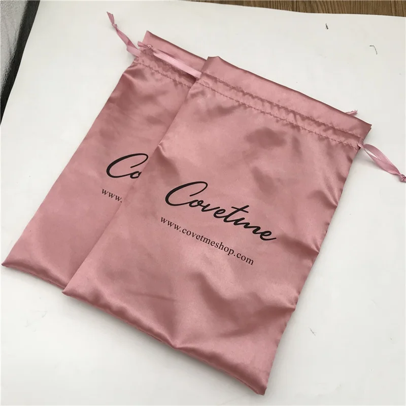 رباط من الساتان لوكس شنطة هدايا أحذية مكياج ملابس وصلات شعر طبيعية باروكات تغليف تخزين حقائب شعار مخصص 20 قطعة