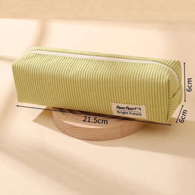 Corduroy Stripe Pencil Case Solid Color Minimalist Pen Storage Box Metal Zipper Rectangular Pencil Storage Bag School Supplies