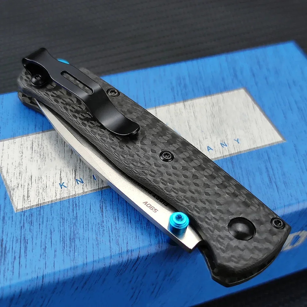 Cuchillo plegable BM 533-3 para hombre, navaja de alta calidad con mango de fibra de carbono, hoja S90V, para supervivencia al aire libre, Camping,