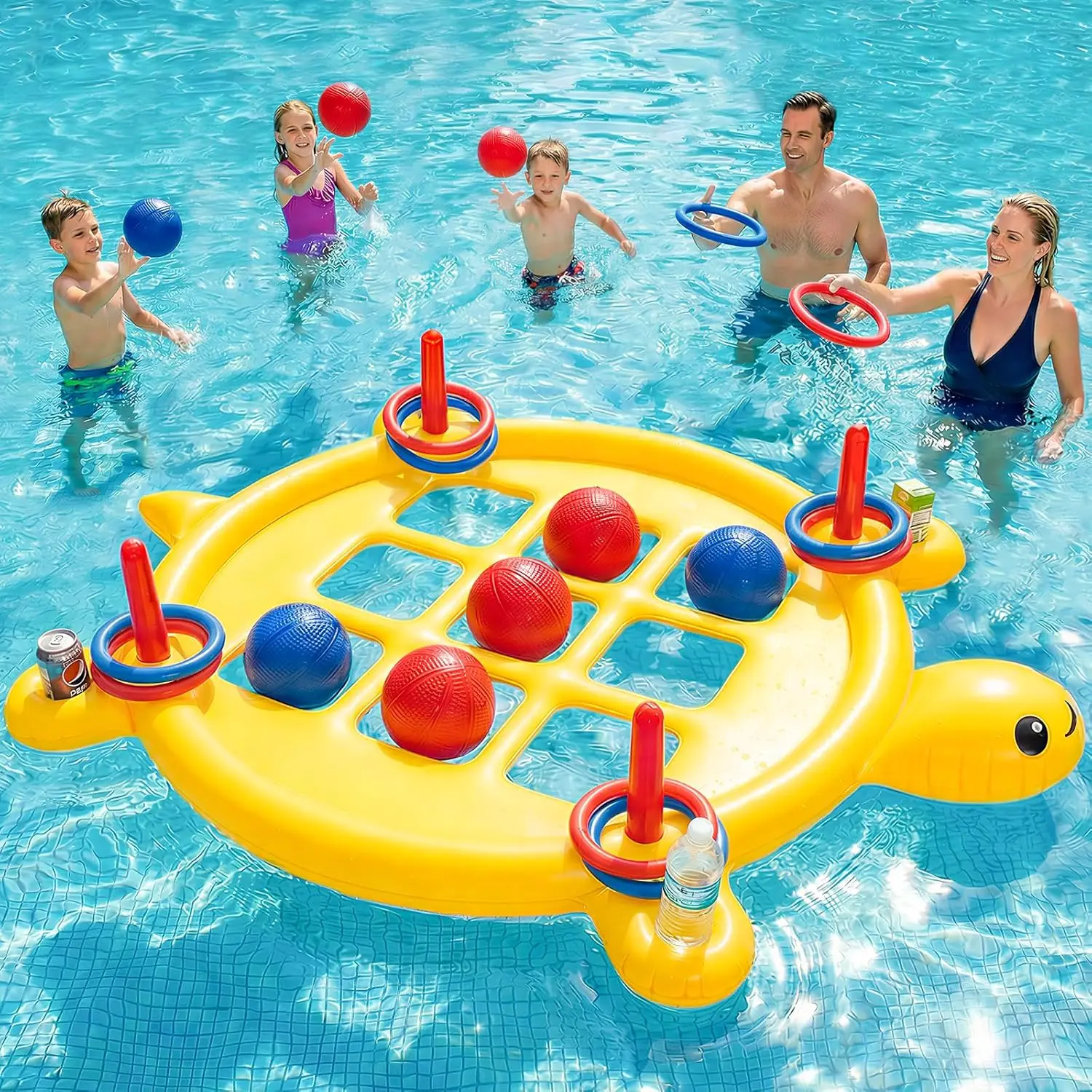 

2 in 1 Pool Games Set Inflatable Tic Tac Toe with 10 Balls & 10 Rings for Adults Teens Kids,Ring Toss,Outdoor Yard Carnival Game