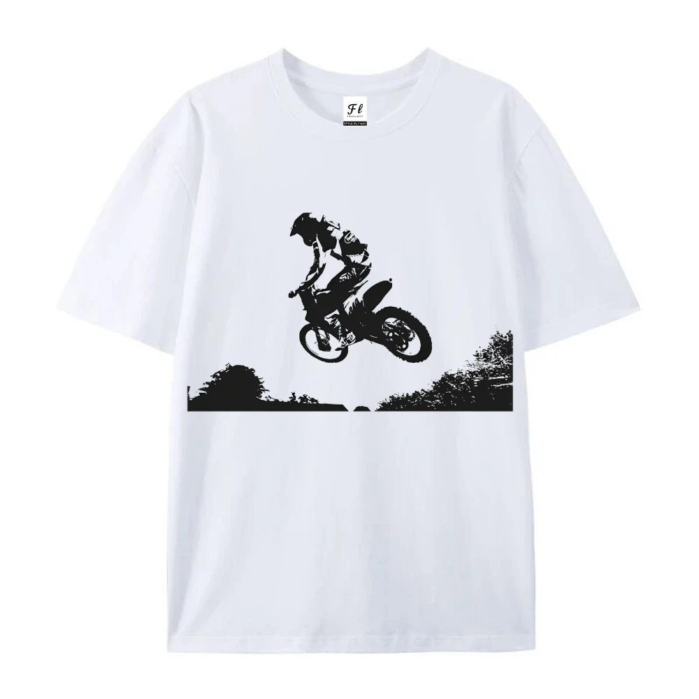 여름 캐주얼 루즈 반소매 티셔츠 쿨 모토크로스 라이더 실루엣 그래픽 편안함 일상 외출에 이상적