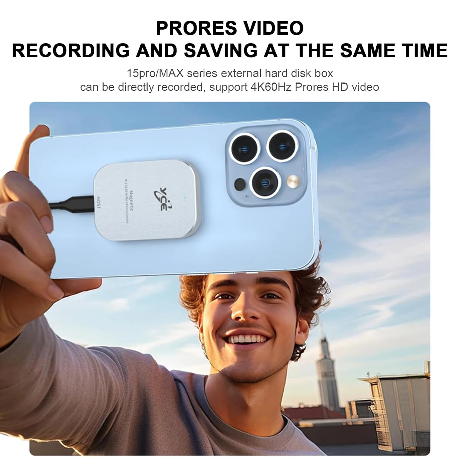 حافظة محرك الأقراص الصلبة المغناطيسي USB3.2 بسرعة 10 جيجابت في الثانية USB C NVMe M.2 2230 SSD متوافقة مع IOS Phone15/16/17Pro 4K/60 هرتز ProRes #2