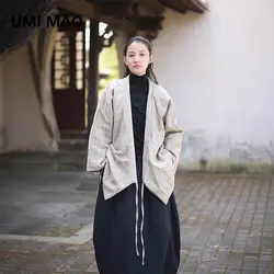 UMI MAO Winter Art Retro Ramie Tie Dyeing Loose Cotton Jacket Zen Clear Cold Wind Warm Strap Coat Femme Y2K