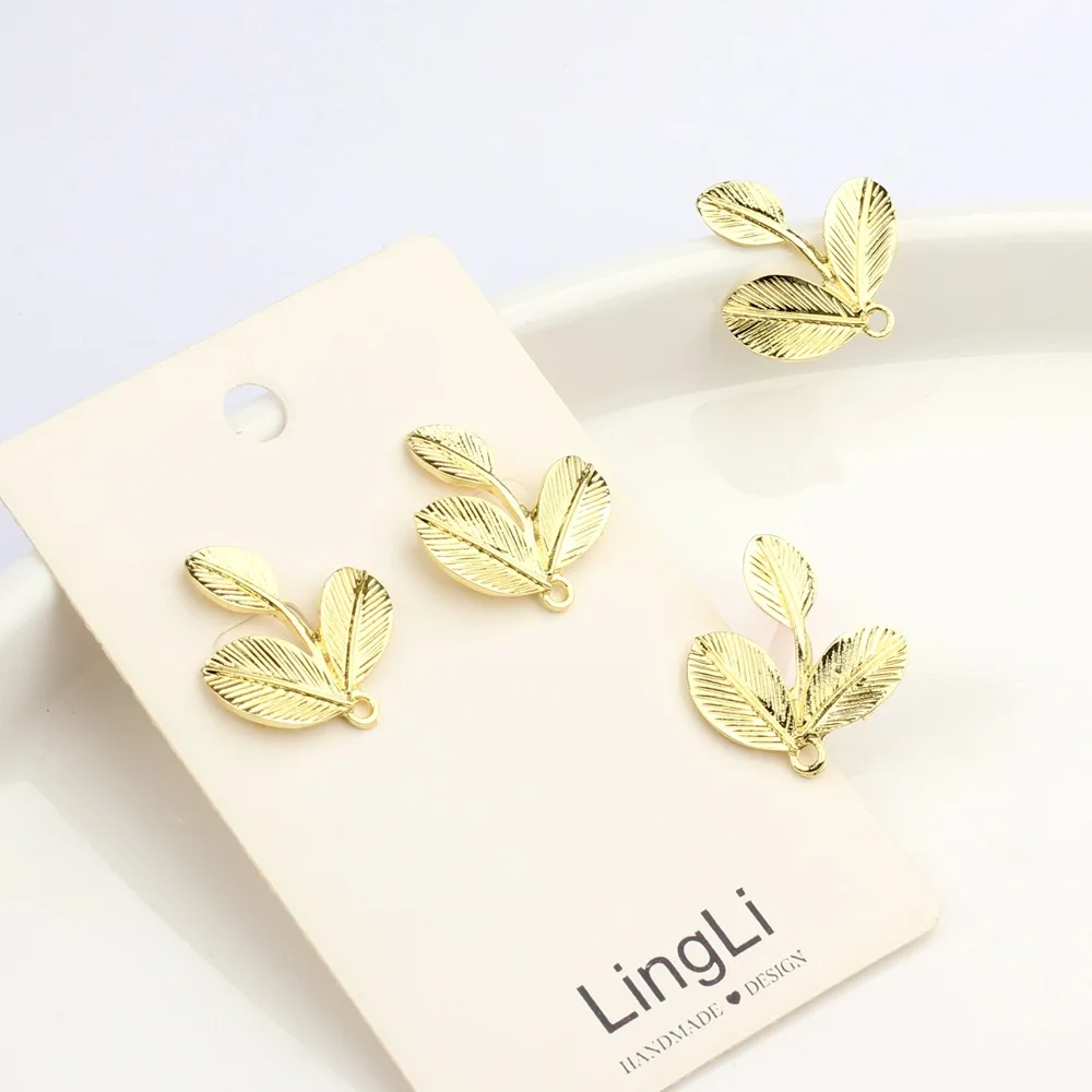 DIY Jewelry Making Accessories - Gold Plated Zinc Alloy Leaf Earring Components for Earrings 6pcs/lot