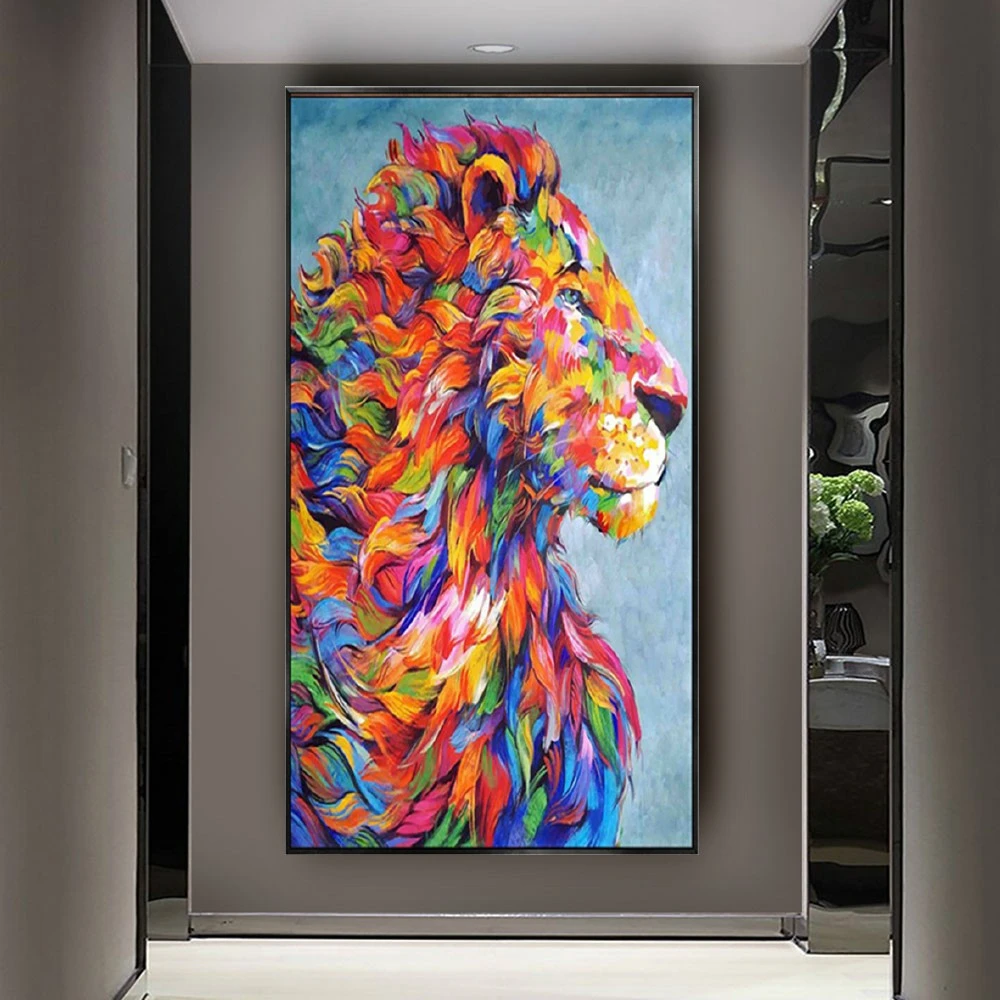 

Abstract Colorful Animal Oil Painting 100% Handmade Paintings On Canvas Modern Lion Wall Art Picture For Living Room Decor Mural