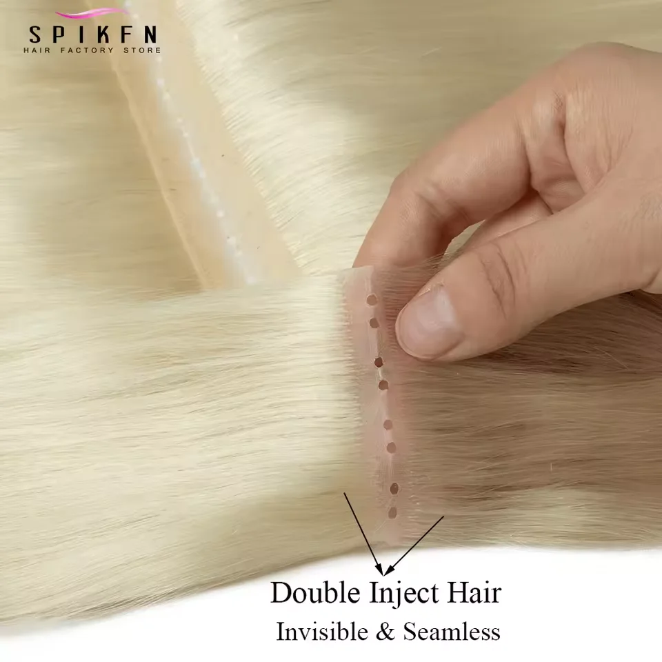 ダブルインジェクトXOホールウェフト人毛エクステ16インチ～24インチ　見えないツインタブウェフトヘア　ナチュラルストレート　マイクロヘアで通すタイプ
