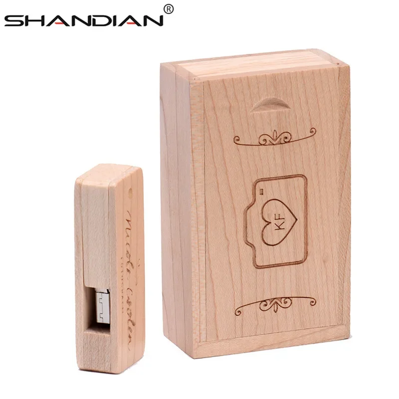 Shandian Usb 2.0 Houten Vierkante Zakmes Pendrive 64Gb 32Gb 16Gb 4Gb Usb Flash Drive Bruiloft gift Memory Stick 1Pcs Gratis Logo