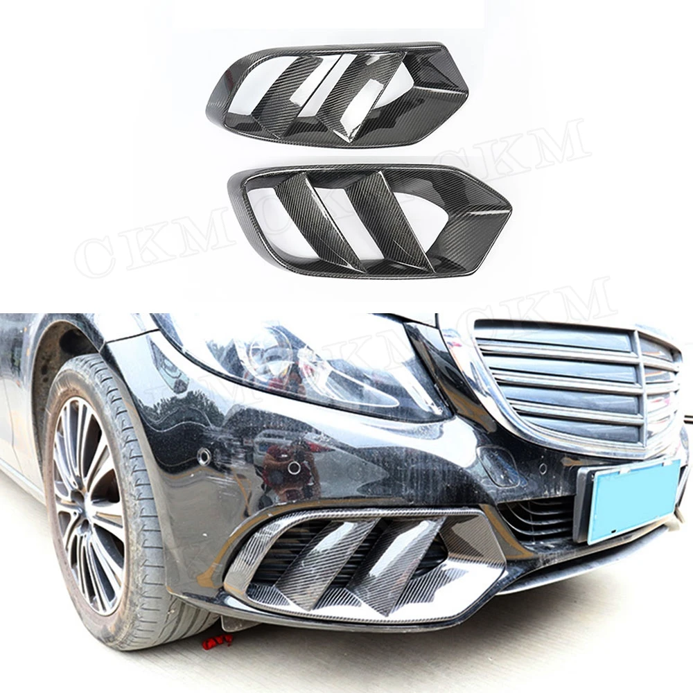 

Carbon Fiber Front Bumper Air Vent Outlet Cover Trim Mesh Grill for Mercedes Benz W205 C Class C180 C200 2015-2019 & FRP primer