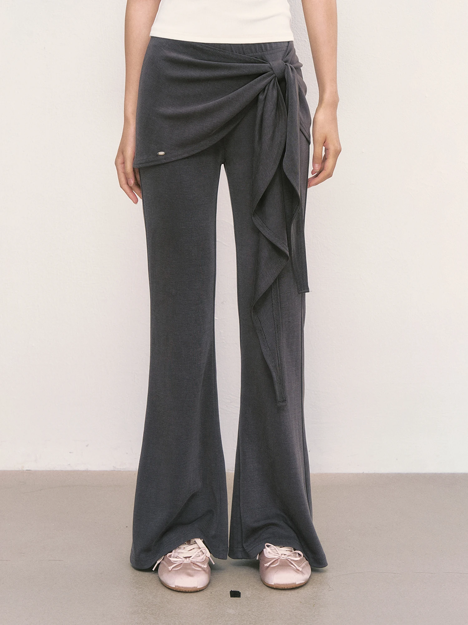 

Wedhub Design Sense Knot Casual Pants Women's New Small Size Summer Drapey Micro Flare Comfortable Slimming