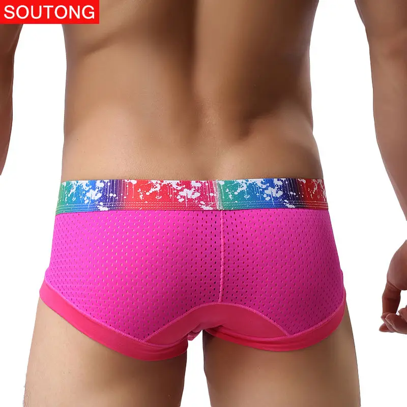 Hot Rainbow Men\'s Underwear Short Modal Mesh Sexy Briefs Breathable Male Gay Underpants Brand Solid Boxer Plus Size Beach Trunks