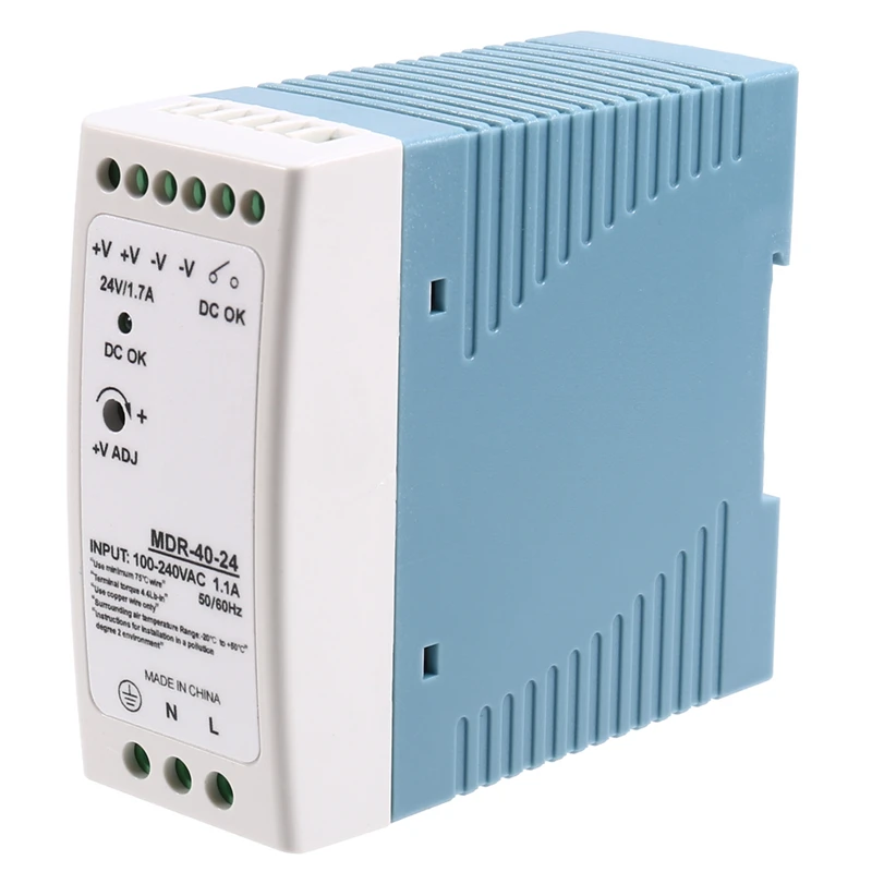 

MDR-40-24V 24V 40.8W Источник питания на DIN-рейку AC-DC Драйвер Регулятор напряжения Источник питания 100 В-240 В