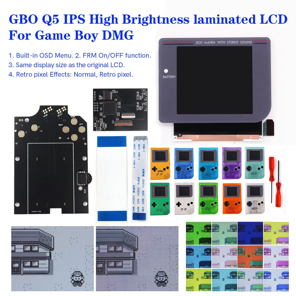 

DIY 3.1 inch GB DMG IPS Q5 Laminated LCD kit OSD RETRO PIXEL Mod for GameBoy Classic Console Backlight Screen GBO display FRM