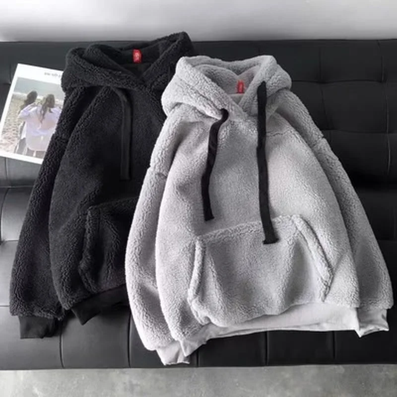 Female Fashion Sweatshirt Long Sleeve Solid Loose Pocket Thick Hoodies Women Autumn Print Fleece Flannel Pullover Winter Hooded