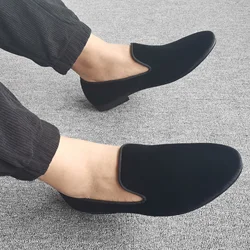 Mens Velvet Dress Loafers Slip On Black Classic Formal Shoes Students Prom