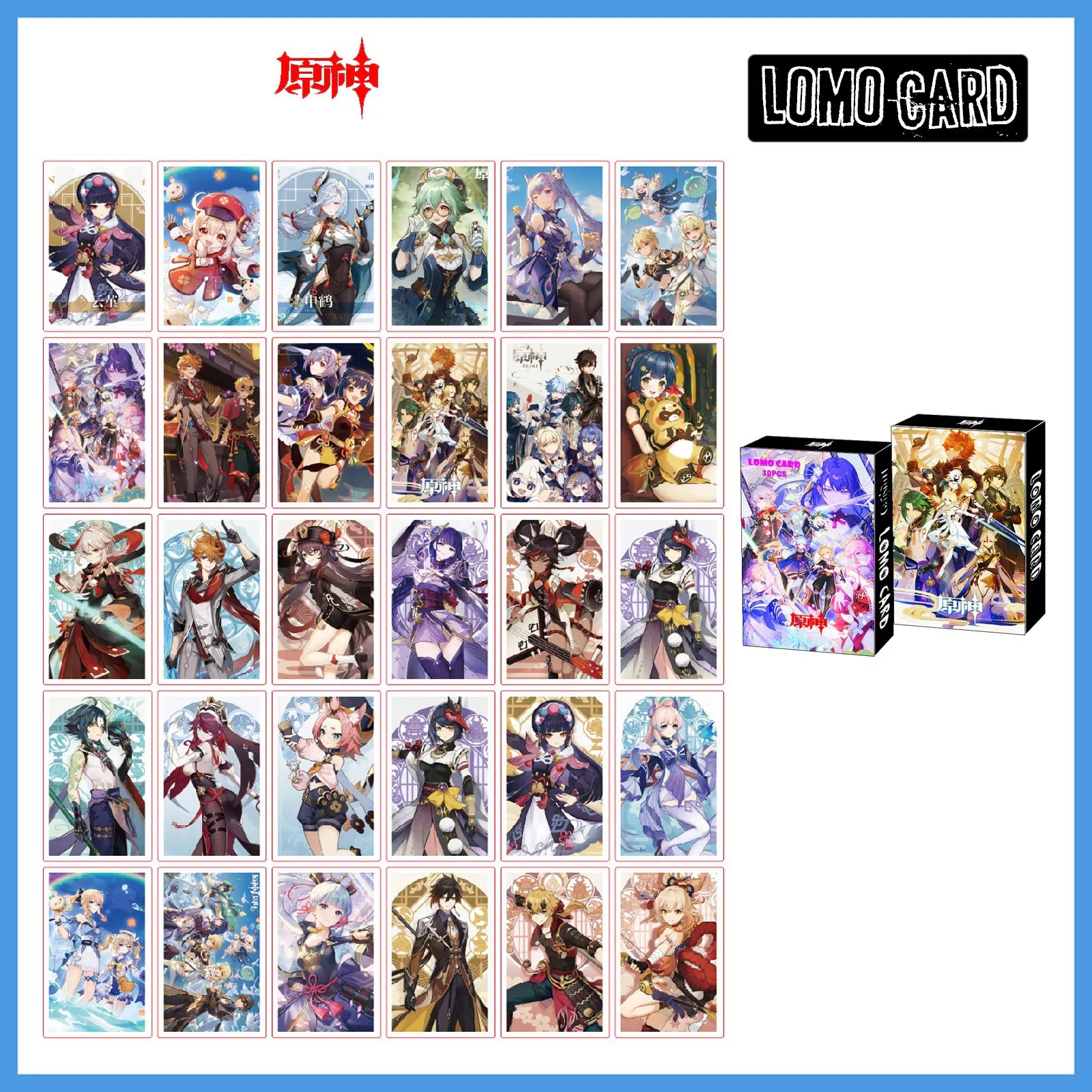 30pcs Anime Genshin Impact Lomo Cards With Postcards Box Card Games Venti XIAO HU TAO Fans Party Decorations Kids Gift Toy