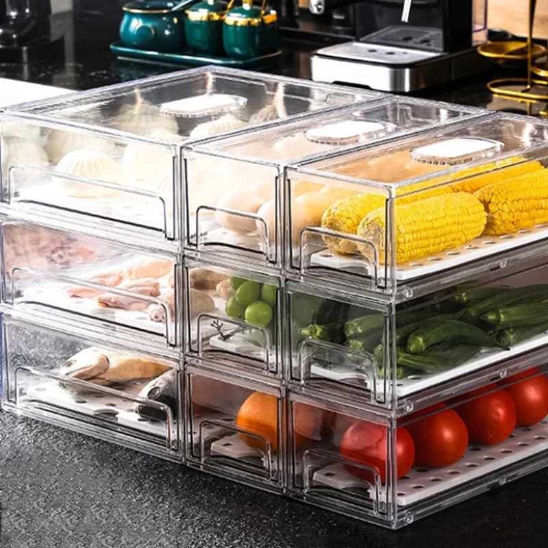 Organizers Refrigerator Storage Box Multifunctionalwith Drawer Transparent Pet Food Preservation Frozen Dumplings for Home