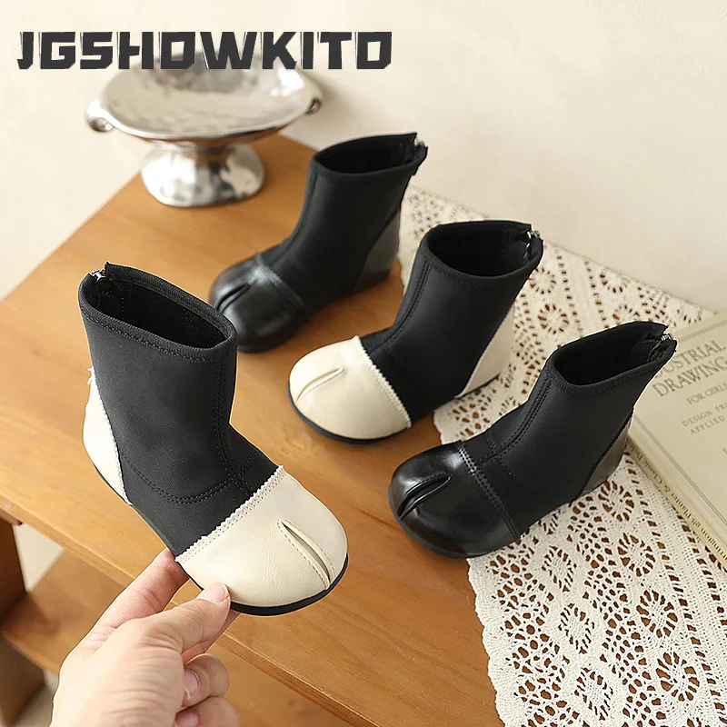 JGSHOWKITO Girls Boots for Winter Fashion Patchwork Outdoor Children's Ankle Boots Warm Soft Bottom Kids Plush Boots Side Zipper