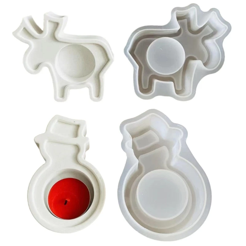 Convenient Silicone Candlestick Molds for Reindeer and Snowman Holders