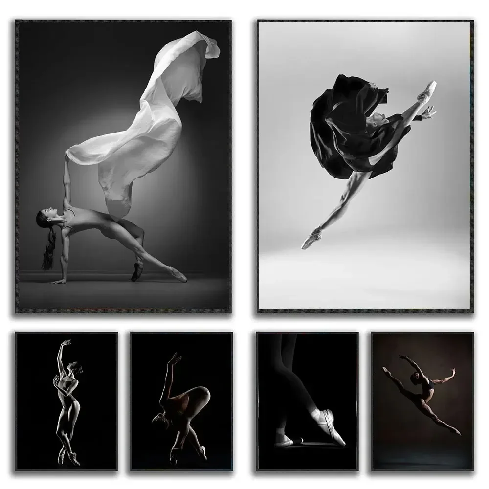 Pintura en lienzo blanco y negro De bailarina De Ballet, impresiones De postura De bailarina elegante, carteles, imagen artística De pared para habitación y hogar