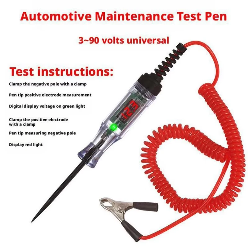 Automotive Circuit Tester LED Test Light Digital Display 12V 24V 70V Car Voltage Detection Pen, Fuse & Circuit Diagnostic Tool