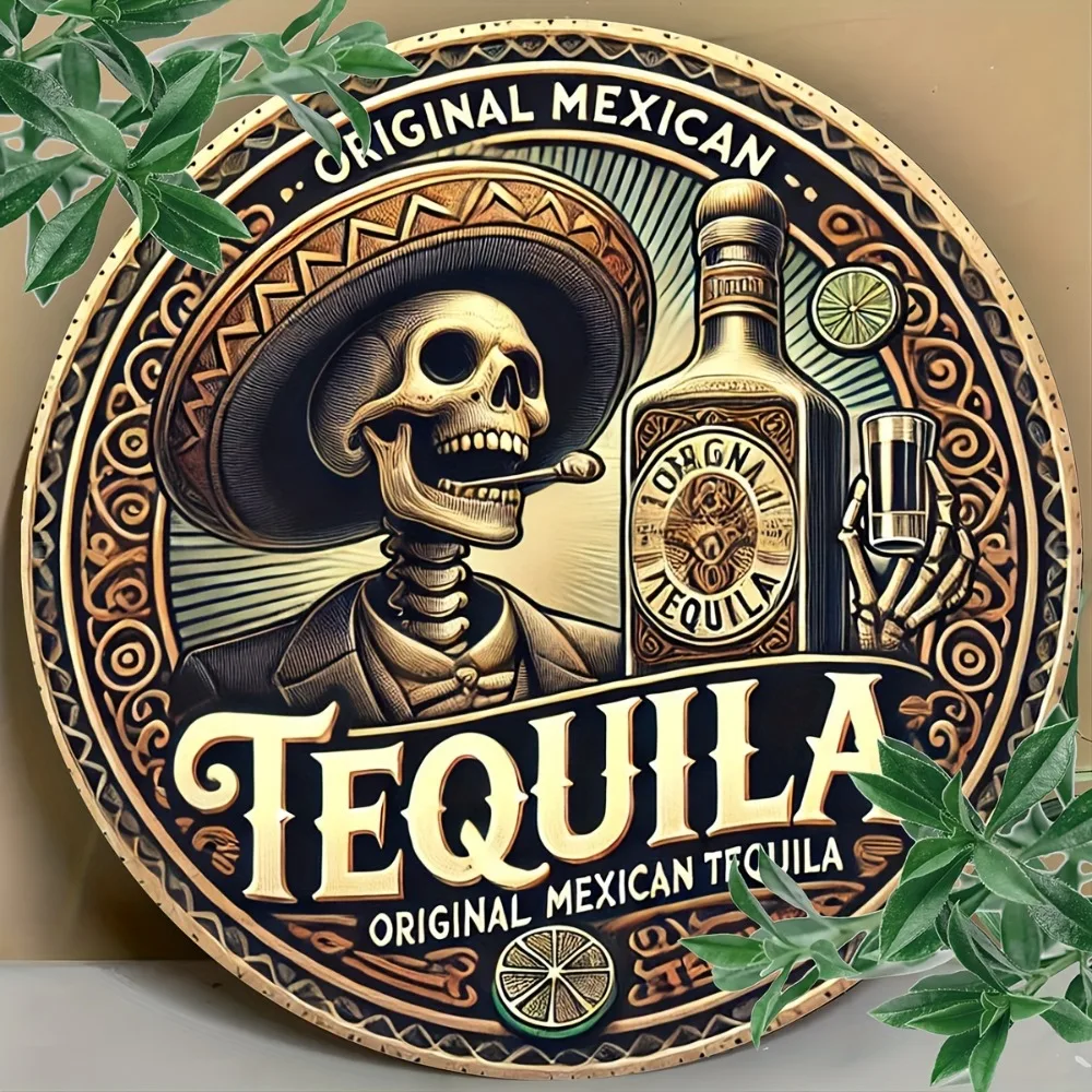 Letrero de aluminio Tequila mexicano vintage: arte de pared de metal duradero para el hogar, bar y restaurante