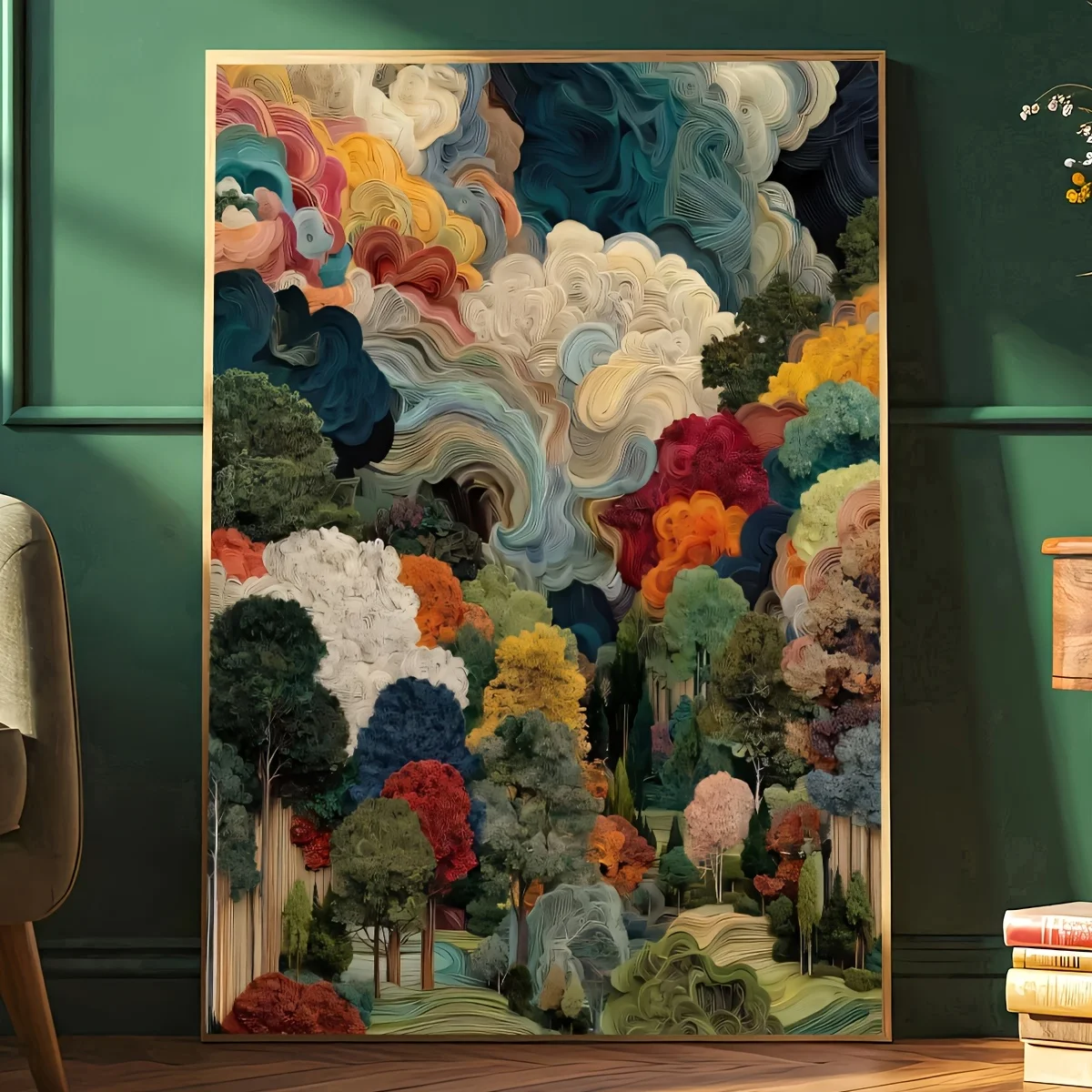 2D Flat, 1pc Modern Abstract Swirl Forest Wall Art - Frameless Canvas Painting Suitable for Living Room, Bedroom, Kitchen Dec